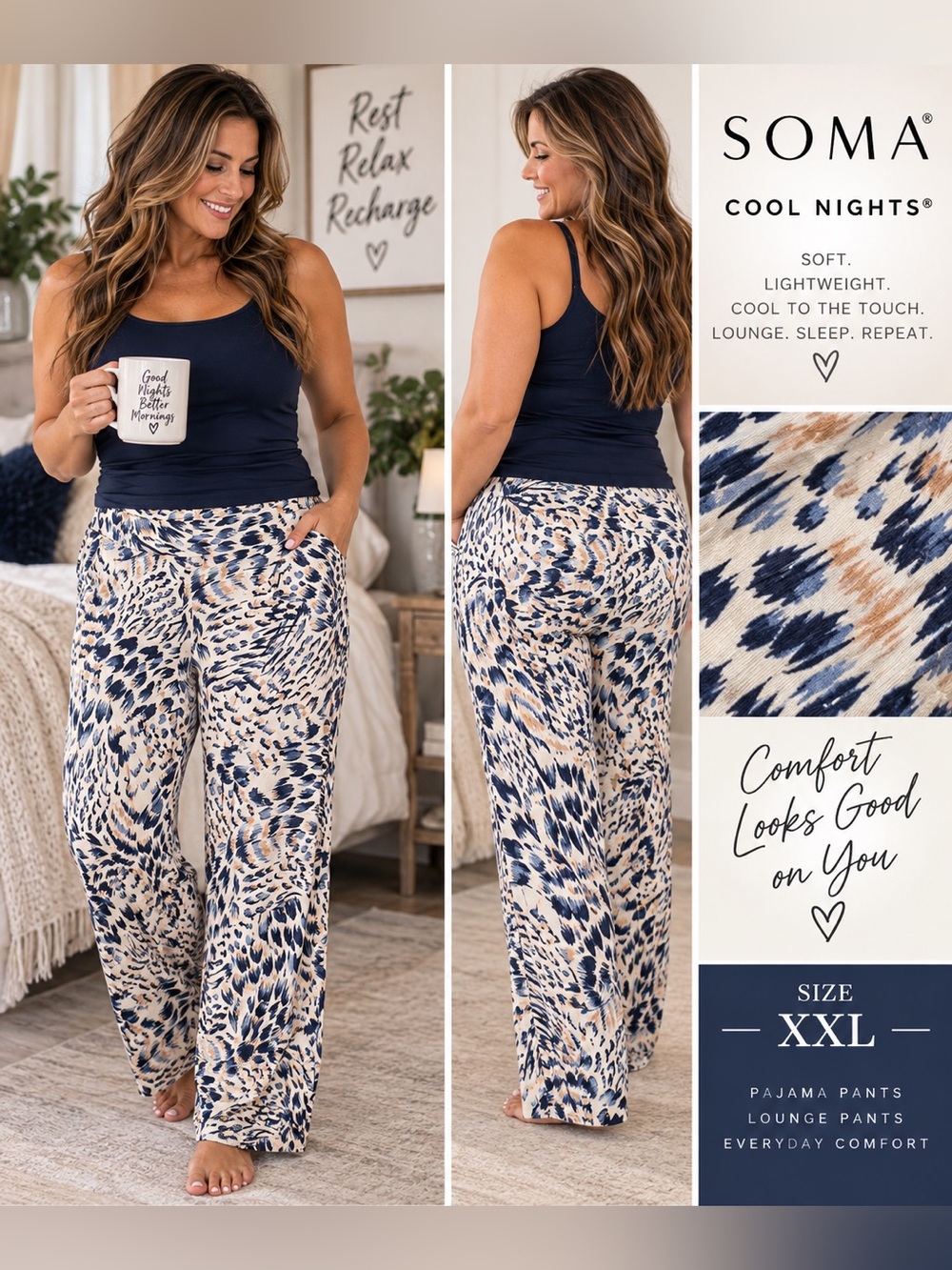 Soma Cool Nights Animal Print Pajama Lounge Pants